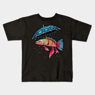 Arowana Rainy Day With Umbrella Kids T-Shirt